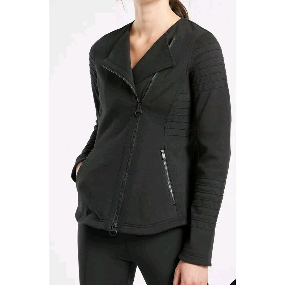 Athleta Womens Soft Moto Zip Jacket, Black Size M Streetwear